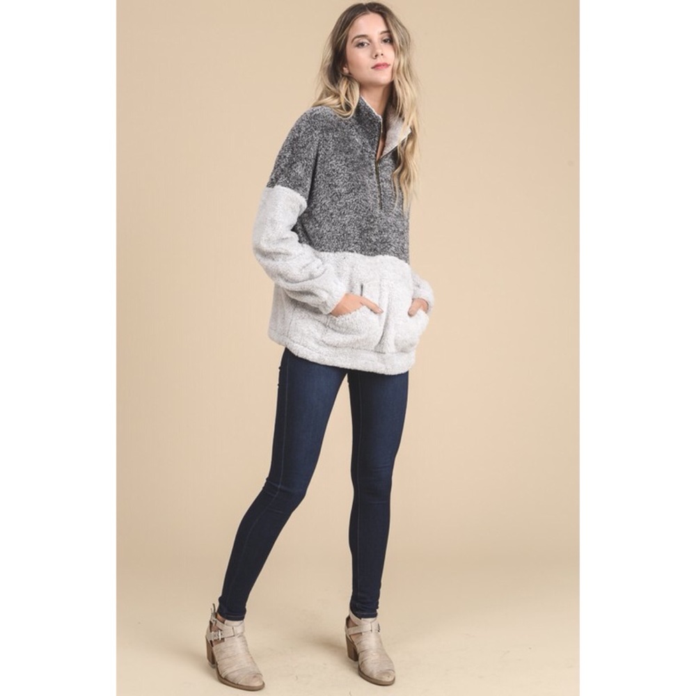 LAST ONE! Two Tone Fuzzy Pullover Sweater - Picture 4 of 5